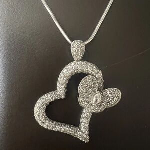 Butterfly Heart Cubic zirconia Pendant And Necklace 925 Sterling Silver. Vintage